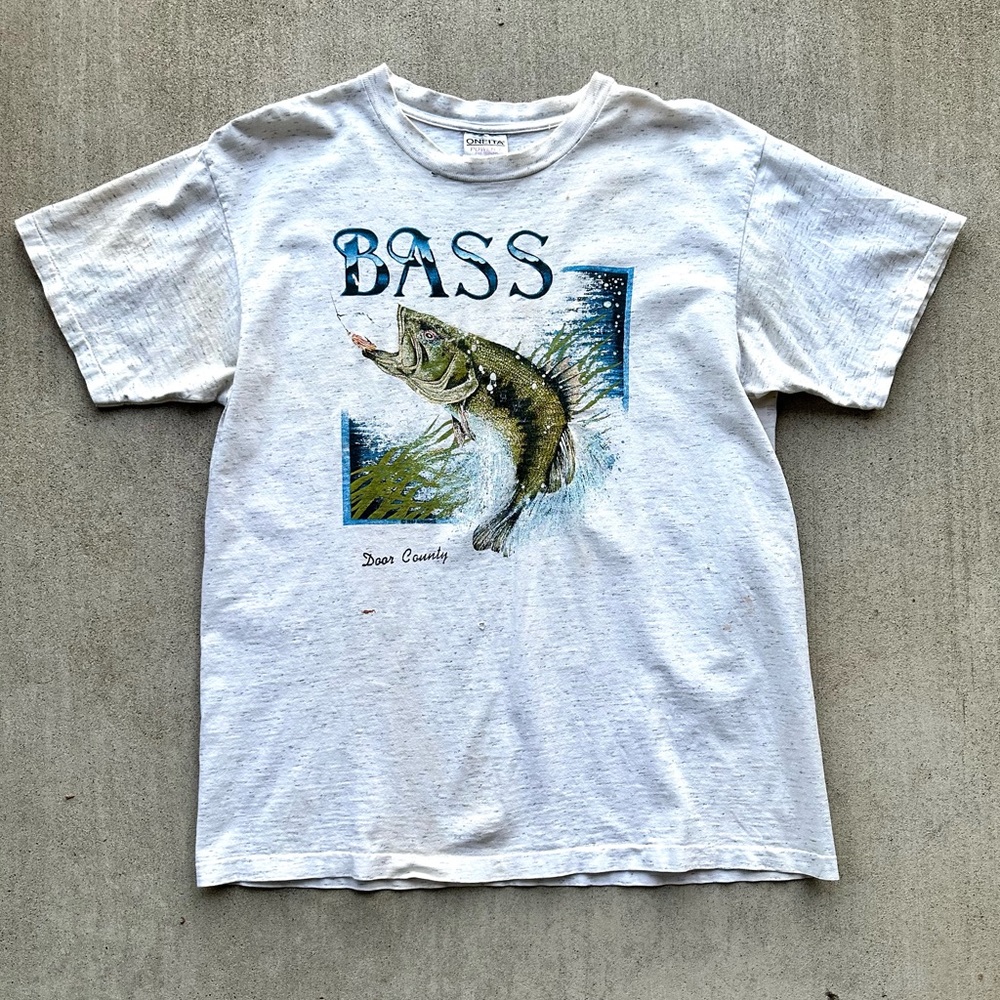 Vintage Fish Tee Mens size xl 90s made in USA Big Mouth Bass Art Graphic